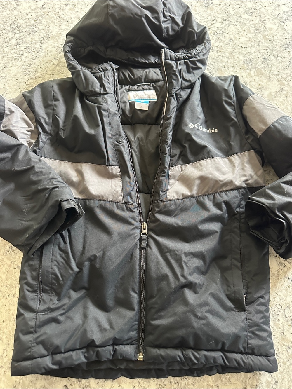 Columbia Black and Gray Kids Hooded Puffer Jacket